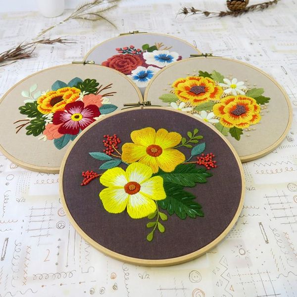 

stamped embroidery starter kit with flowers pattern handwork needlework for beginner cross stitch hand-stitched decor # other arts and craft