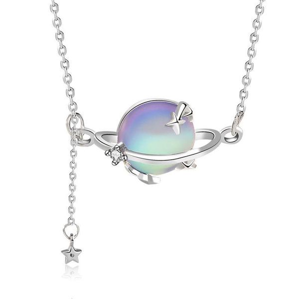 

chains s925 sterling silver moonstone planet design female clavicle chain necklace