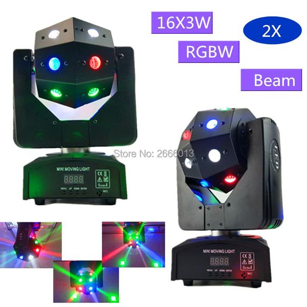 

effects 2pcs/lot 16x3w led beam moving head light/usa luminums rgbw linear heads dj lights for stage party disco shows