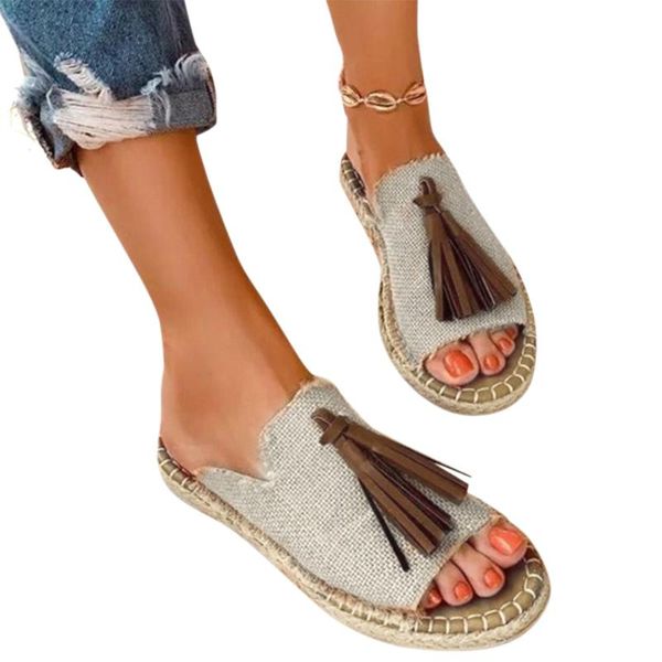 

slipper shoes for women summer holiday beach party tassels decor open toe casual breathable sandalias mujer 2021 slippers, Black