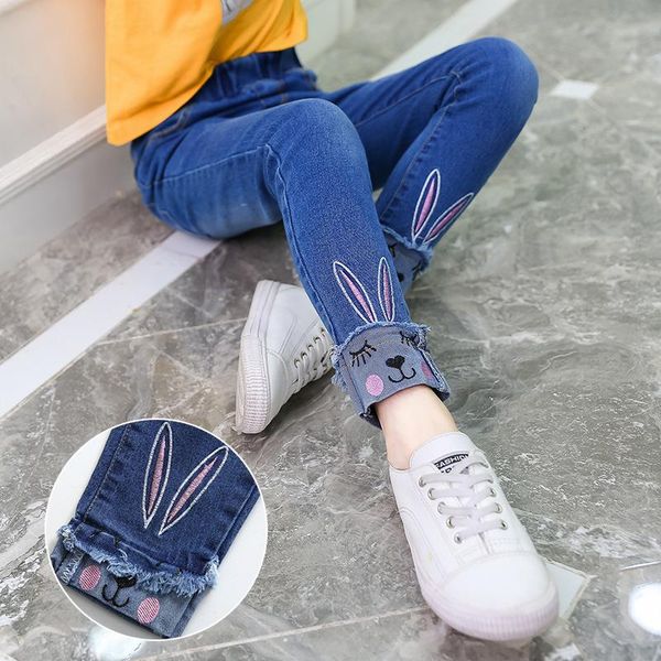 

jeans 2-10 years kids girls spring autumn casual denim pants cartoon children's skinny trousers, Blue