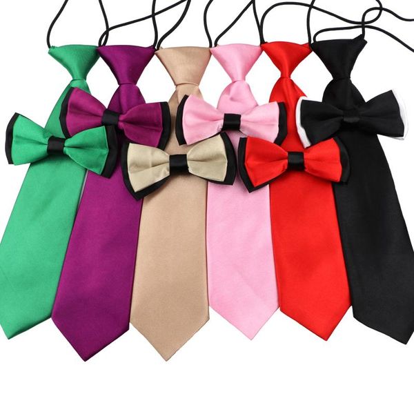 

bow ties colorful school boys tie set children kids baby solid color elastic lazy necktie butterfly design cute bowtie accessory, Black;gray