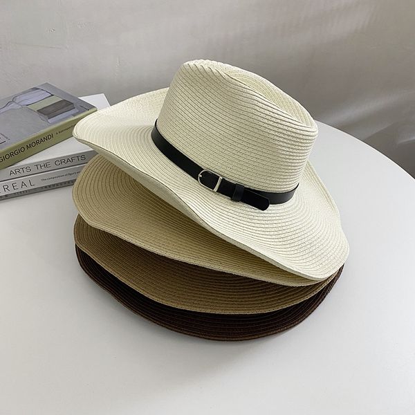 Yaz Adam Hasır Şapka Açık Balıkçılık Plaj Kap Rahat Güneş Koruma Panama Kovboy Geniş Ağız Şapkalar Kapaklar