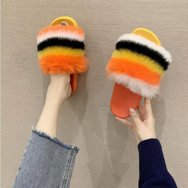 

women's plush slippers home shoes woman mixed colors slides ladies slip on flats women comfortable footwear 36-41, Black