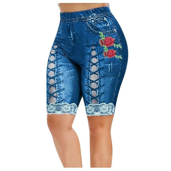 

women's shorts plus size denim women lace patchwork butterfly print bodycon elastic skinny for short feminino, White;black