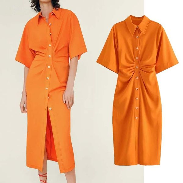 

casual dresses button-up draped for women summer elegant female midi shirt dress vintage short sleeve side zipper chic fashion, Black;gray