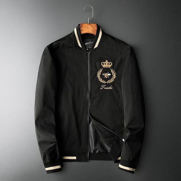 

men's jackets 2021 men luxury rib sleeve embroidered crown bee striped couple baseball coats & abstract digital coat motor #n253, Black;brown