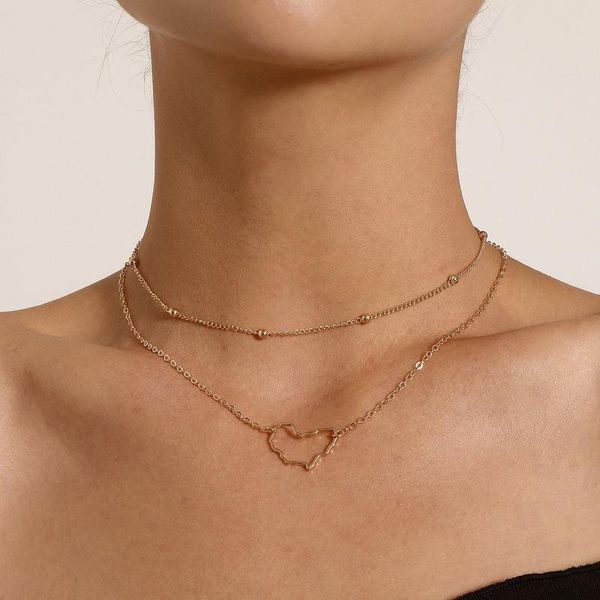 

chains elegant necklaces woman hollow map necklace for women multilayer temperament simple jewelry wedding gold color trendy collares, Silver