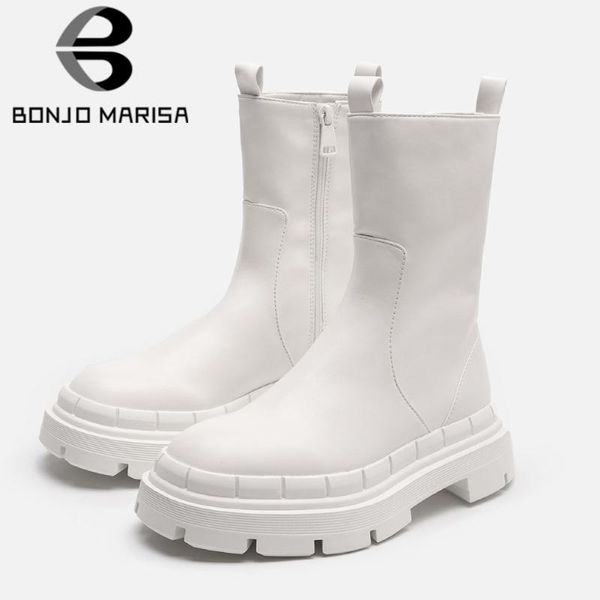 

boots bonjomarisa ins brand platform chunky heels goth women fashion casual leisure designer white ladies, Black