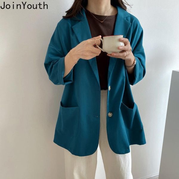 

joinyouth womens blazer casual long korean clothing arrival loose jacket office lady solid fashion coats streetwear women's suits & bla, White;black