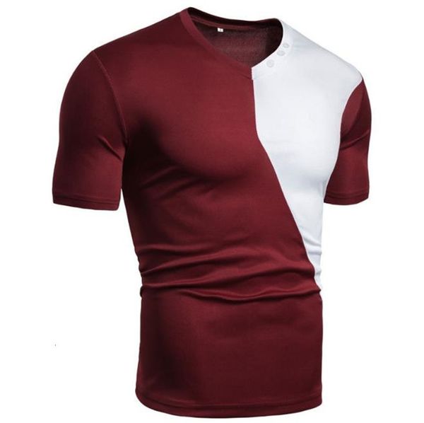 

casual breathable male v neck designer tshirts patchwork color loose short sleeve mens tees, White;black