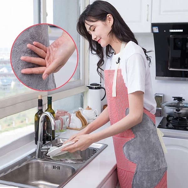 

aprons household striped apron coral velvet adjustable waterproof and oil-proof cooking accessories