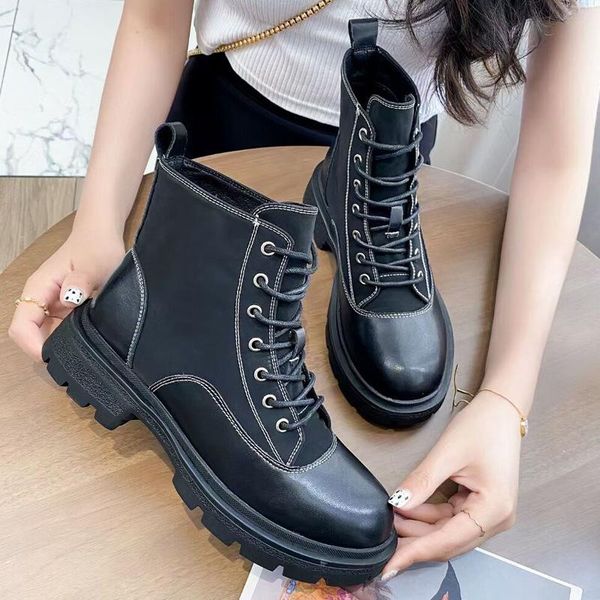 

boots ankle female women shoes rubber leather woman wedges nice trend platforms heels booties, Black