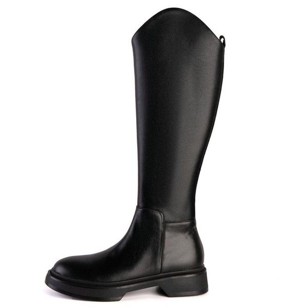 

boots genuine leather wide calf riding women knee high low heels black tall quality ladies long shoes