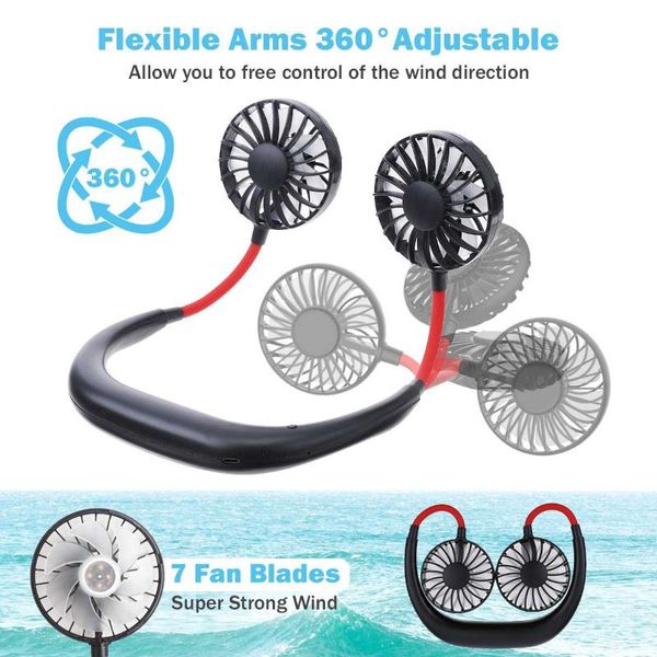 

electric fans mini portable hanging neckband fan air cooler conditioner colorful aroma desk usb rechargeable double for room