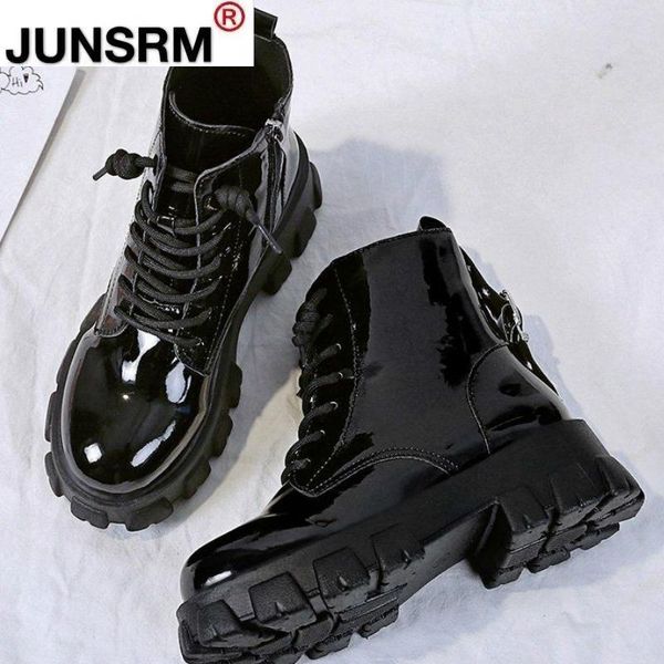 

boots round toe med heel women shoes autumn boots-women booties ladies lace up luxury designer lolita black 2021 rubber flat
