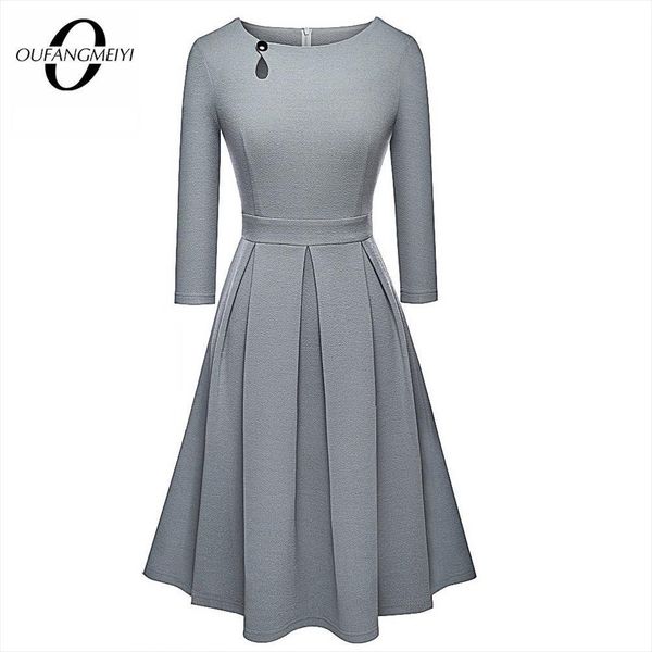 

spring hollow button elegant stylish womens dress party brief solid color retro flare a line ea223, Black;gray