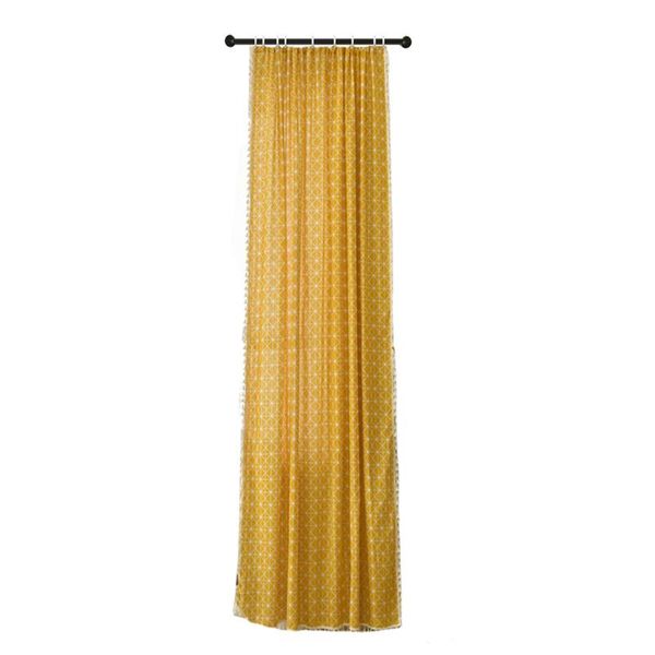 

country style living room kitchen curtain panel checkered darkening shading soft window geometric print with tassels hanging & drapes