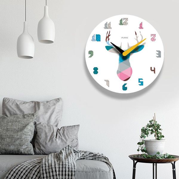 

wall clocks creative acrylic hanging cartoon color deer pattern mute clock suitable for living room office