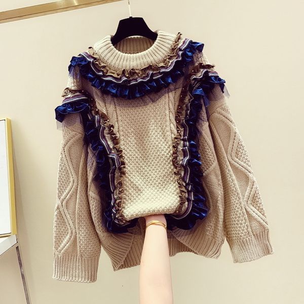 

women's sweaters female sweater winter, lotus-leaf clothes, loose female coat, plus size 1sa1, White;black