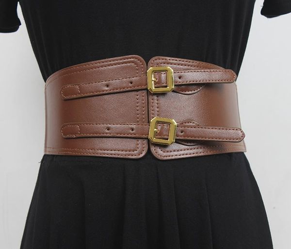 

belts women's runway fashion elastic pu leather cummerbunds female dress corsets waistband decoration wide belt r105, Black;brown