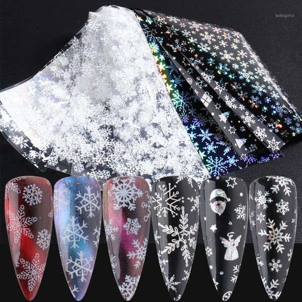 

10pc christmas snowflake nail foil stickers laser white winter exquisite pattern nails sliders decals gel decoration le11021, Black