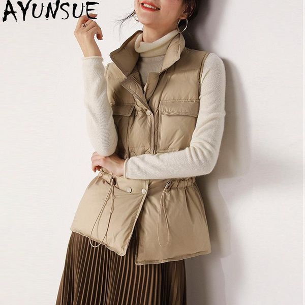 

women's vests ayunsue vest 2021 winter autumn korean style white duck down jackets female sleeveless jacket short coats ropa mujer, Black;white