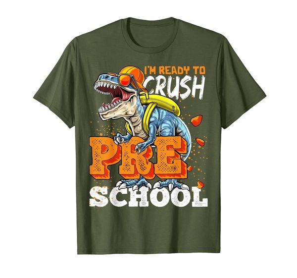 

ready to crush preschool dinosaur back to school shirt boys, White;black