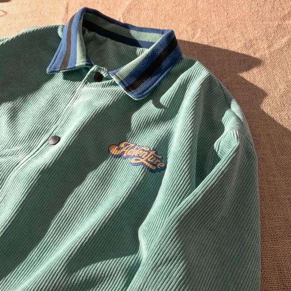 

men's jackets trendy retro velvet core button casual loose oversized jacket men harajuku letter printing thickened collar women, Black;brown