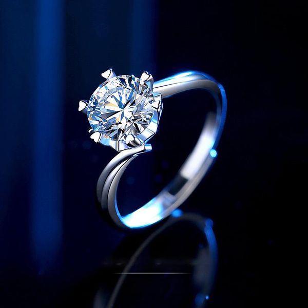 

cluster rings white moissanite ring 925 silver 1ct 2ct 60points diamond adjustable opening for women wedding party classic jewelry, Golden;silver