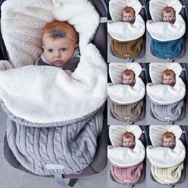 

baby plus velvet thick knit to keep warm sleeping bag newborn products woolen trolley sleep bags winter quilt