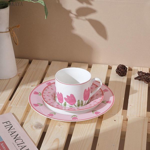 

cups & saucers ins ceramic coffee cup set tulip pink and saucer vintage drinkware afternoon tea breakfast juice water drinks mugs