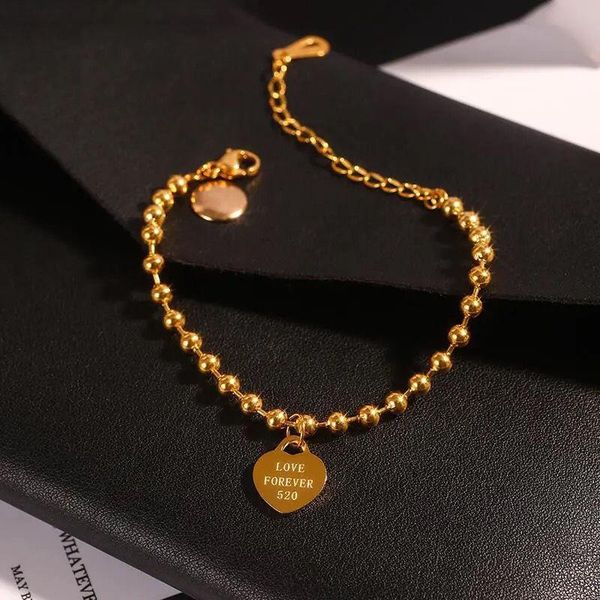 

link, chain 316l stainless steel bracelet women round beads heart-shaped fashion bracelet, jewelry love, Black