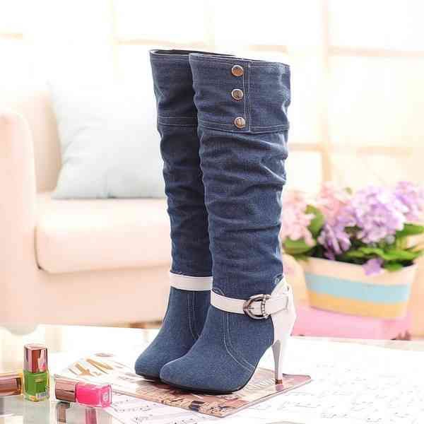 

boots xjrhxjr plus size 34-43, beak pointy female spring winter, high denim heels, women's long boots ttga, Black
