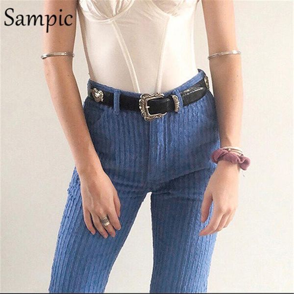 

sampic casual fashion white skinny corduroy pants women pockets high waist female winter thick trousers vintage 2021 women's & capris, Black;white