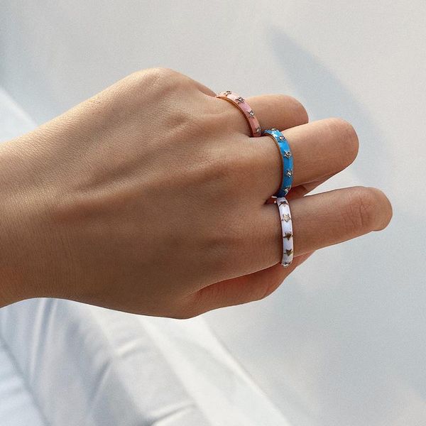 

cluster rings 3pcs/set fashion women blue pink white star ring finger jewelry gold color rhinestone crystal, Golden;silver