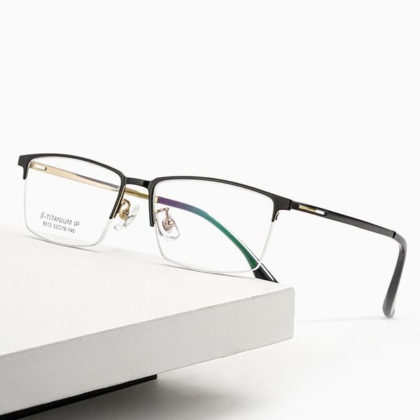 

fashion sunglasses frames vintage titanium square glasses frame men prescription myopia half eyeglasses male 2021 optical eyewe, Black