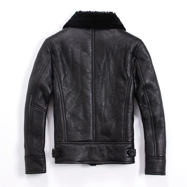 

men's leather & faux genuine natural fur sheep shearling jacket winter men sheepskin coat chaqueta cuero hombre 8015kj1146, Black