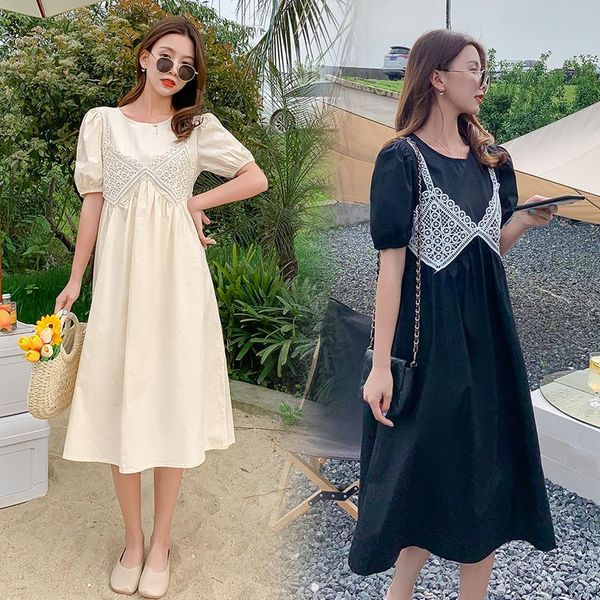 

maternity dresses 82325# clothes summer cotton short sleeves loose one piece layer look dress pregnant women mom, White