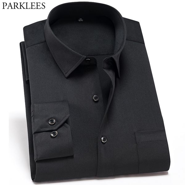 

mens bamboo fiber dress shirt elastic smooth shirt men casual slim fit long sleeve soft business non iron work shirts men camisa 210524, White;black