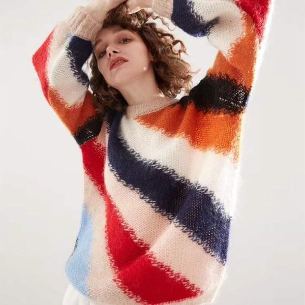 

women's sweaters fnoce 2021 winter sweater young fashion trends patchwork long sleeve o-neck loose casual, White;black