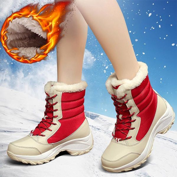 

boots women super warm winter plus size platform shoes woman heels snow footwear female ankle botas, Black