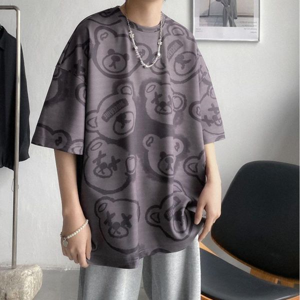 

men's t-shirts bear short sleeve tshirt harajuku summer men t-shirt teddy letter loose white clothing oversized anime shirt, White;black