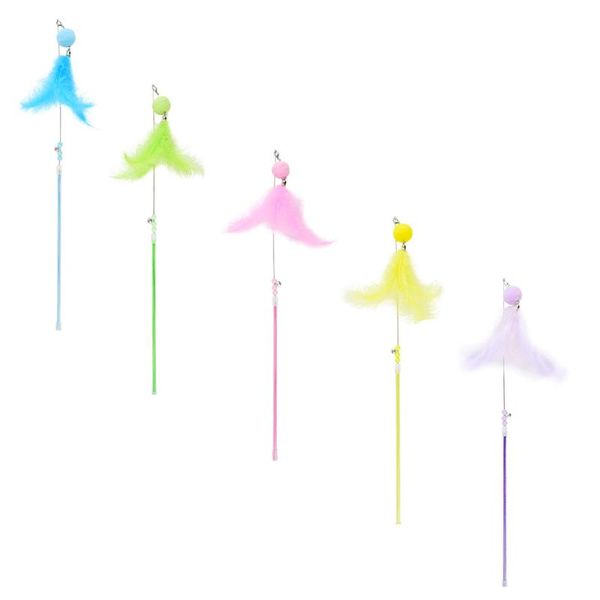 

cat toys 5pcs portable feather bell teaser sticks lovely pet teasing with pendants