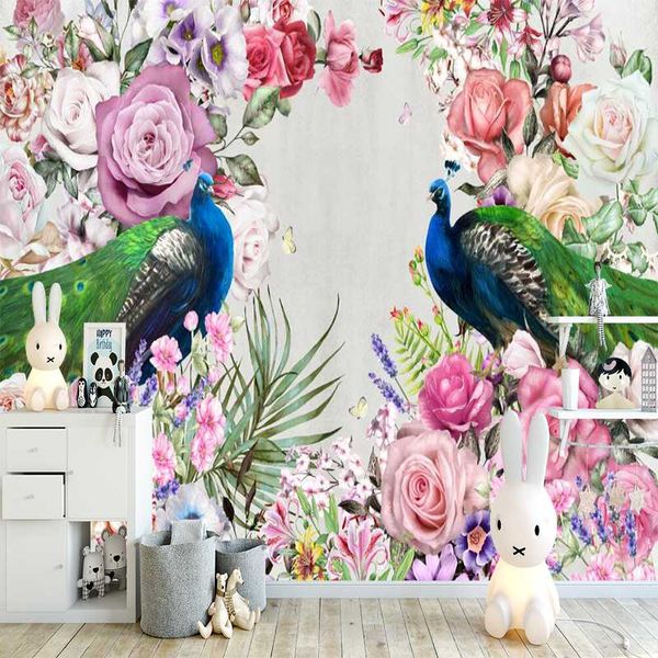 

milofi 3d custom wallpaper peacock peony illustration wallpapers