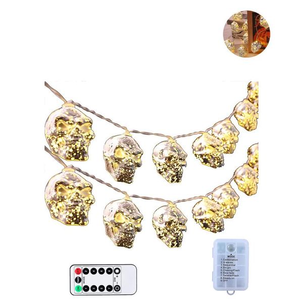 

strings ip44 waterproof skull string light with a remote control 20 lamps halloween decor warm white battery powered for festival