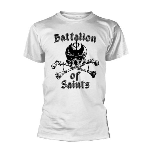 

battalion of saints skull & crossbones licensed men t-shirt, White;black