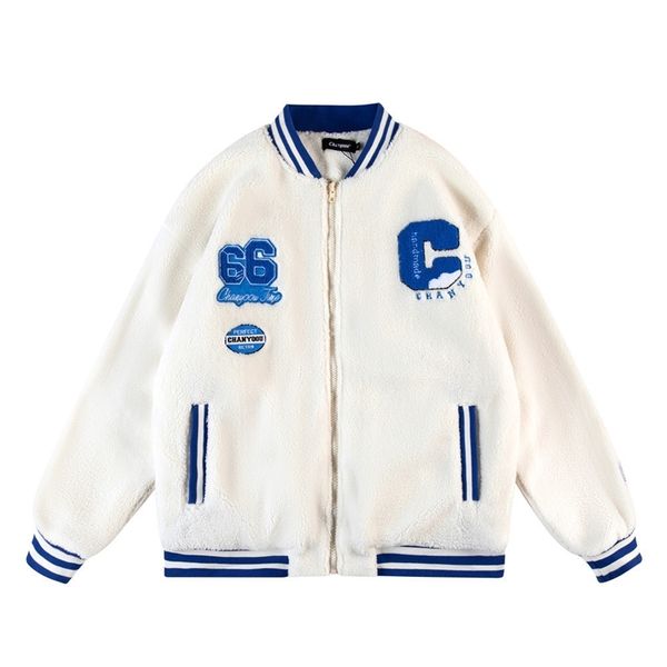 

letter embroidered lamb wool coat men's ins fashion brand loose plush cotton clothes winter warm cotton clothes, Black