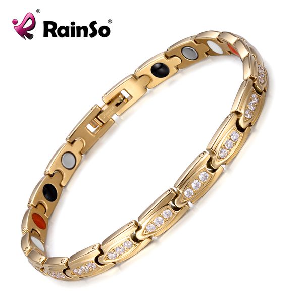 

rainso stainless steel fashion gold magnetic women bracelets health elements bio energy therapy jewelry friendship gift 2021, Golden;silver