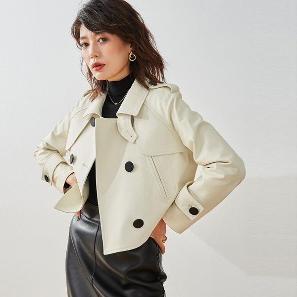 

women's leather & faux small short casual jacket sheepskin slim coat 13068, Black